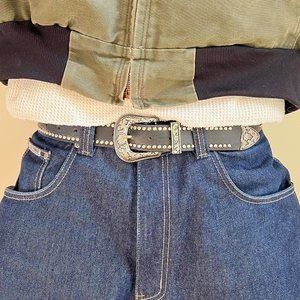 vintage black studded american western cowboy boho belt